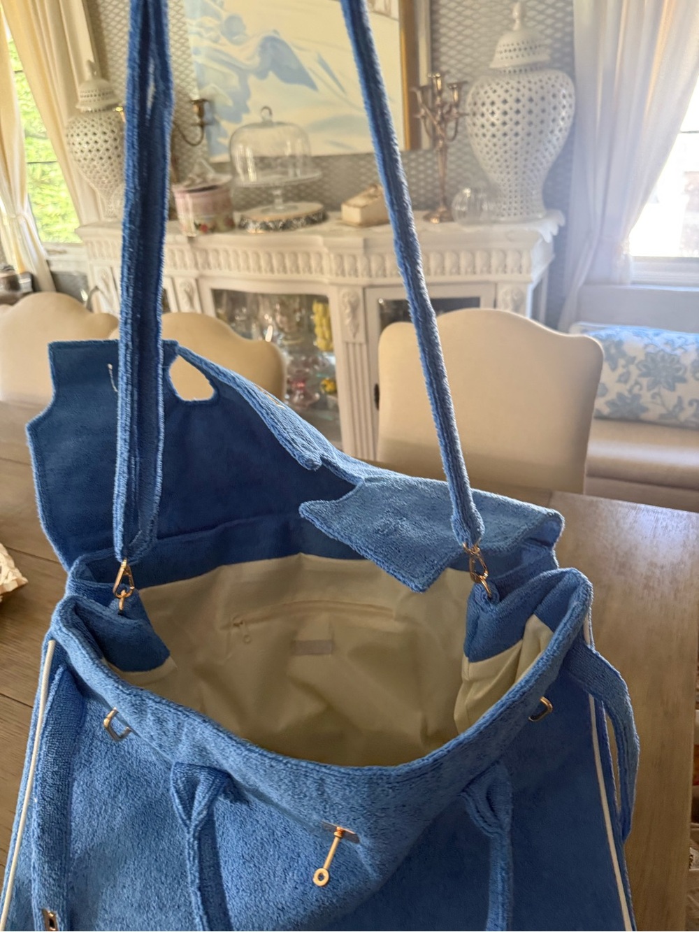 Blue Terrycloth Top-Handle Tote Bag - Picture 4 of 4